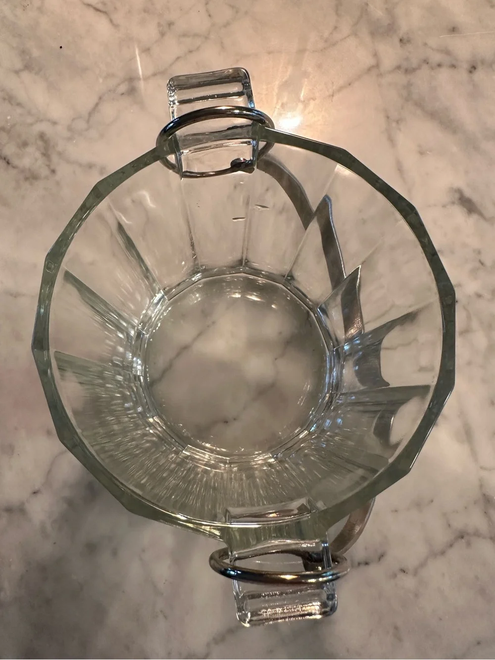 Vintage Italian Clear Glass Ice Bucket, Silver Plated Handle 5.25